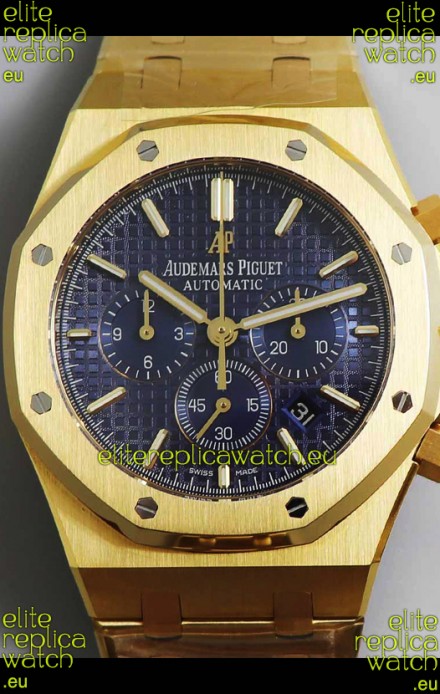Audemars Piguet Royal Oak Chronograph Yellow Gold Blue Dial Steel Strap Swiss Replica Watch
