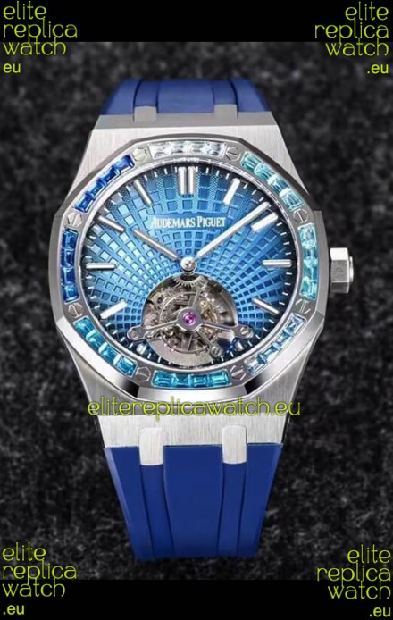 Audemars Piguet Royal Oak Tourbillon 41mm in 904L Casing - Blue Tapisserie Diamonds Bezel 1:1 Ultimate Replica