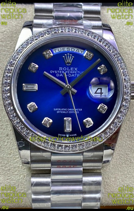 Rolex Day Date 36MM M128239-0023 904L Steel in Blue Dial 1:1 Mirror Replica