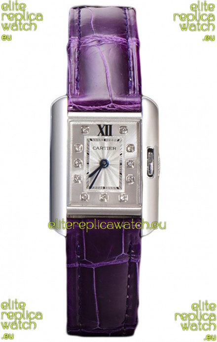 Cartier Tank Anglaise Stainless Steel Watch in Purple Leather Strap Swiss Quartz Watch 30MM