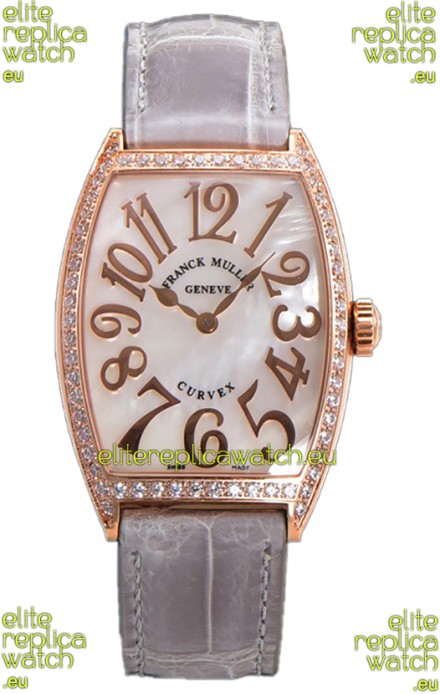 Franck Muller Cintree Curvex Mother of Pearl Dial Watch in Rose Gold Plating - Grey Strap 