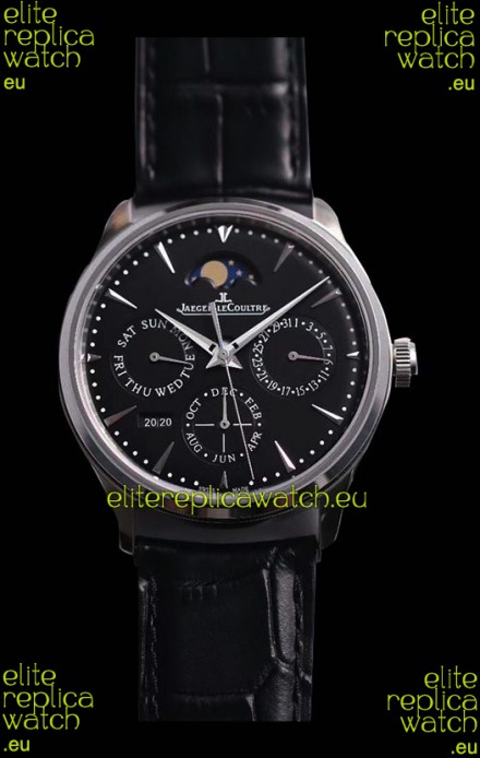 Jaeger LeCoultre Master Ultra Thin Perpetual Swiss Replica Watch in Black Dial 