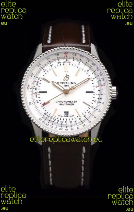 Breitling Navitimer 1 Automatic Swiss Replica Watch in White Dial - Leather Strap