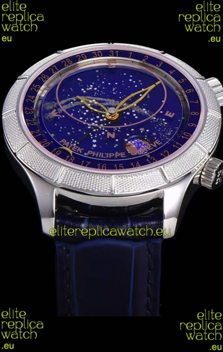Patek Philippe 6102R Grand Compilations Handwind Swiss Replica Watch - Rugged Bezel Blue Dial