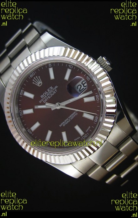 Rolex Datejust II 41MM with Cal.3136 Movement Swiss Replica Watch in Brown Dial Stick Markers 
