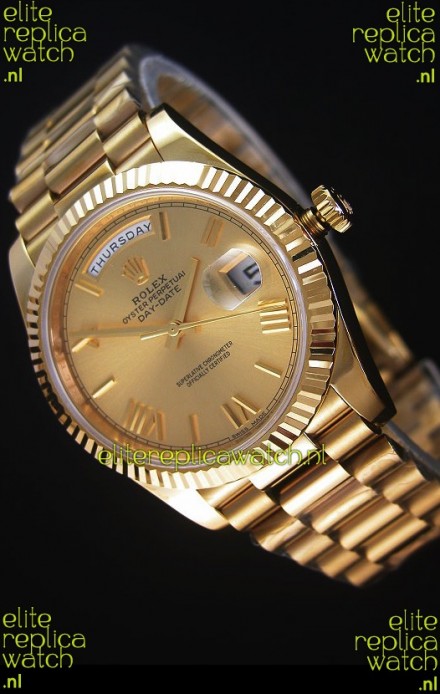 Rolex Day-Date 40MM Replica Watch in Gold Dial Roman Numerals Cal.3255 Swiss Movement