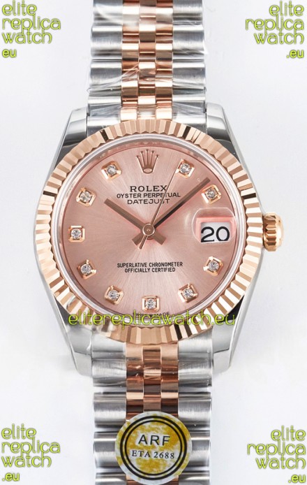 Rolex Super Clone Datejust ETA 2688 Movement 31MM Two Tone Rose Gold Swiss Champange Dial