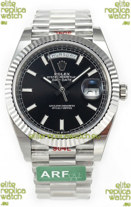 Rolex Day Date Presidential Stainless Steel Black Dial Watch 40MM - 1:1 Mirror Quality
