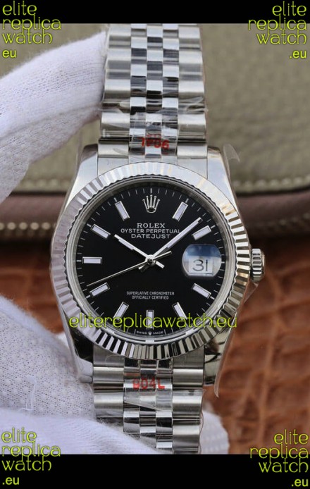 Rolex Datejust 36MM ETA-3135 Movement Swiss Replica in 904L Steel in Black Dial 