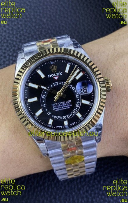 Rolex Sky-Dweller REF# M336933 Black Dial Watch in Yellow Gold 904L Steel Case 1:1 Mirror Replica