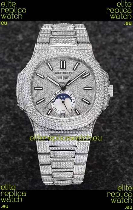 Patek Philippe Nautilus 5726A 1:1 Mirror Swiss Watch - Diamonds Casing/Dial