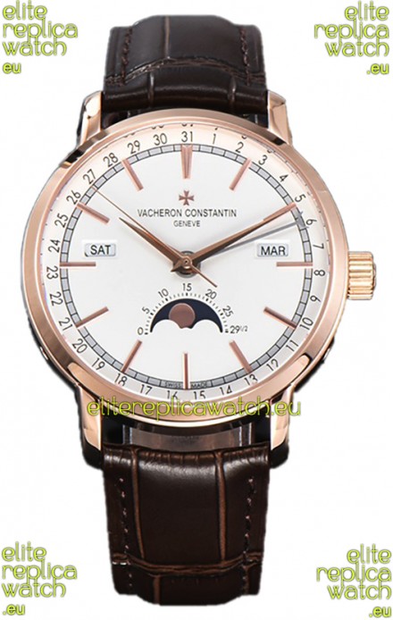 Vacheron Constantin Traditionelle Complete Calendar Rose Gold Plating White Dial Swiss Replica