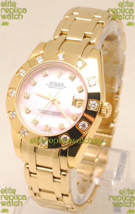 Rolex Datejust Pearlmaster Swiss Replica Gold Watch in Pink Pearl Dial -34MM