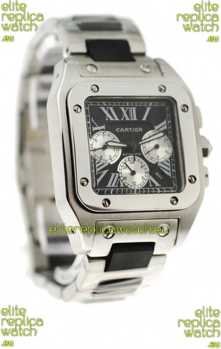 Cartier Santos 100 Japanese Replica Watch in Black Dial