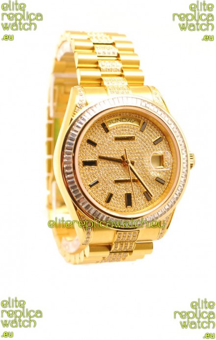 Rolex Day Date Swiss Watch in Yellow gold with Diamonds Dial