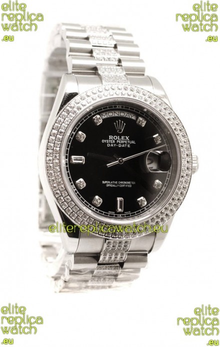 Rolex Day Date Silver Swiss Mens Watch