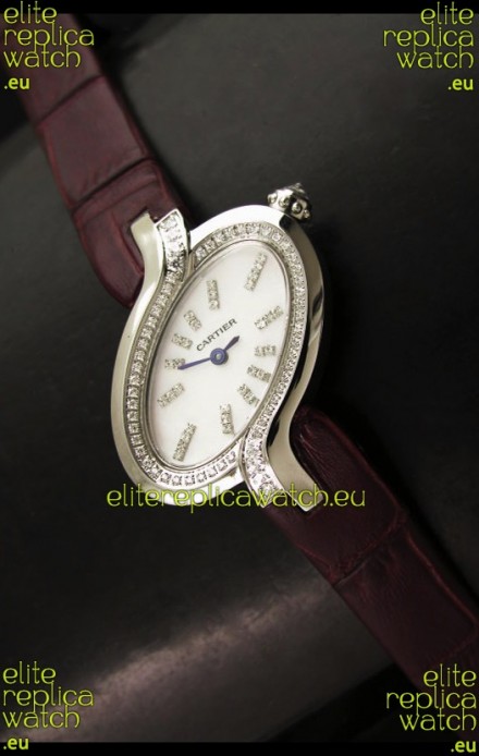 Delices De Cartier Ladies Replica Japanese Watch in Brown Leather Strap