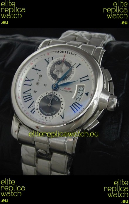 Mont Blanc Meisterstuck Star GMT Swiss Watch in White Dial