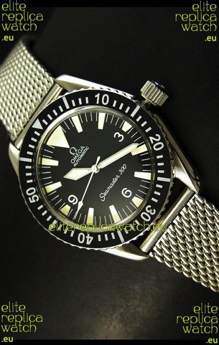 Omega Seamaster 300 Black Dial Swiss Watch with Mesh Strap