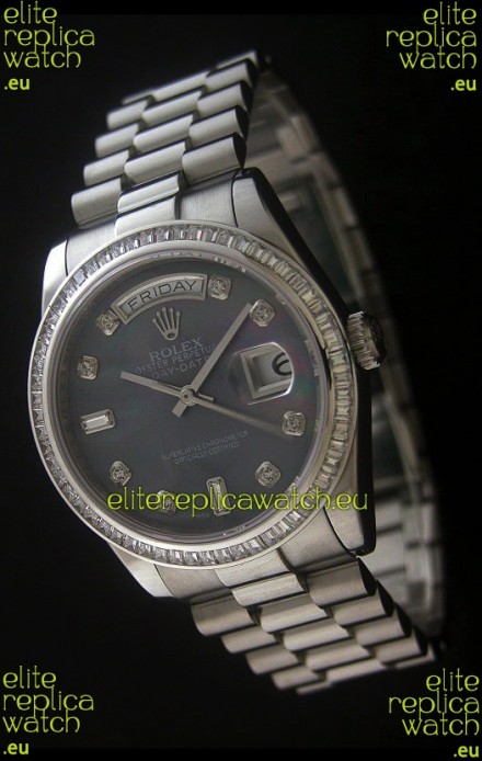 Rolex Day Date Just swiss Replica Watch in Mop Black Dial