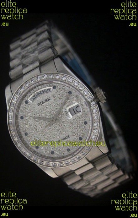 Rolex Day Date Just swiss Replica Watch in Full Diamonds Dial 