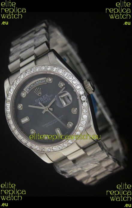 Rolex Day Date Just swiss Replica Watch in Black Dial 