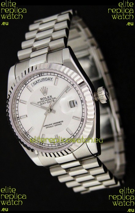 Rolex Day Date Just swiss Replica Silver White Watch 