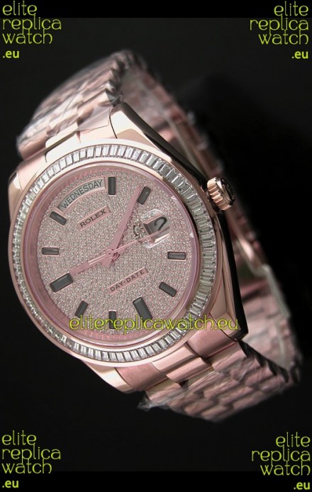 Rolex Day Date Swiss Automatic Rose Gold Watch in Diamond Bezel
