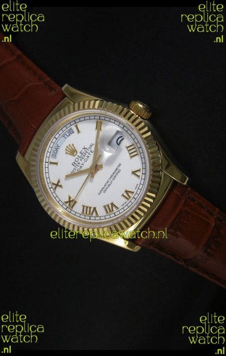 Rolex Day Date 36MM Yellow Gold Swiss Replica Watch - White Dial