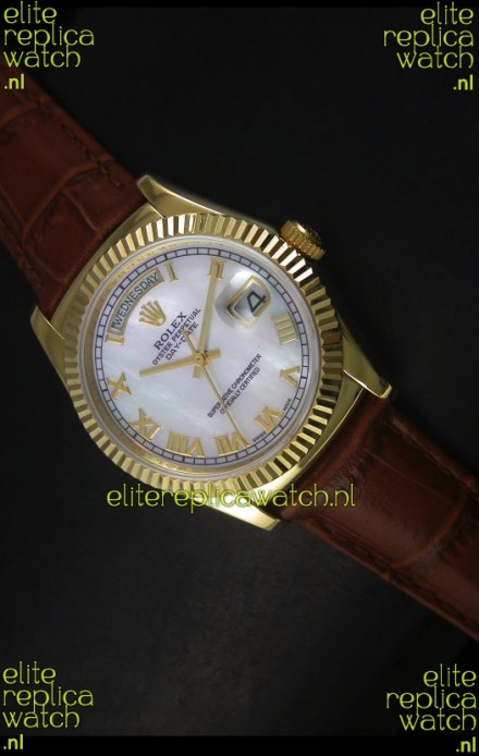 Rolex Day Date 36MM Yellow Gold Swiss Replica Watch - White MOP Dial