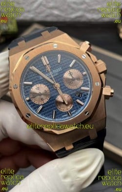 Audemars Piguet Royal Oak Chronograph Rose Gold Blue Dial Leather Strap Swiss Replica Watch