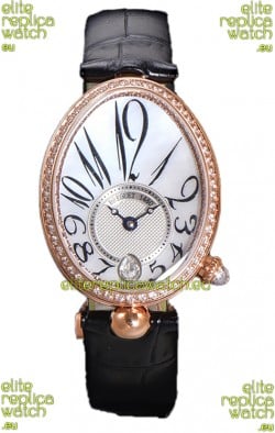 Breguet Reine De Naples Ladies Rose Gold Black Leather Swiss 1:1 Edition Replica Watch