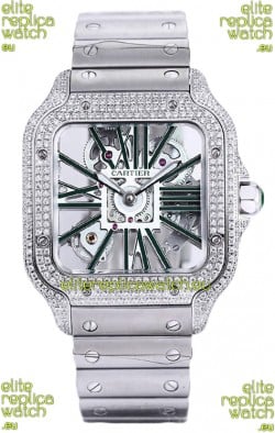 Santos De Cartier Watch in Skeleton Dial - Diamonds Bezel in Steel Casing Swiss Replica