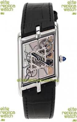 Cartier Tank Asymétrique Stainless Steel Casing Watch in Leather Strap Swiss Replica