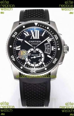 Calibre De Cartier Watch 42MM Black Dial Steel Case - 1:1 Mirror Replica Watch
