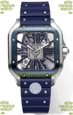Santos De Cartier Watch in Skeleton Dial - Stainless Steel Casing Rubber Strap