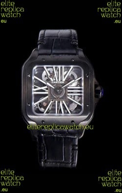 Cartier Santos DUMONT Skeleton Watch in Black DLC Coated Casing Swiss Movement Watch 