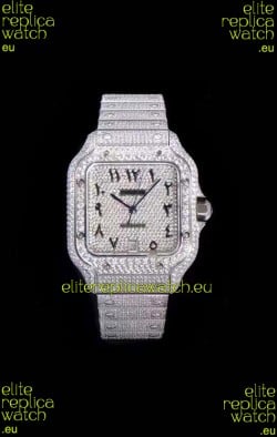 Santos De Cartier Swiss Replica Watch with Diamonds Embedded Dial in Steel Casing 40MM