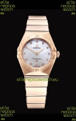 Omega Constellation Ladies Swiss Quartz 1:1 Mirror Replica - Rose Gold Casing White Pearl Dial