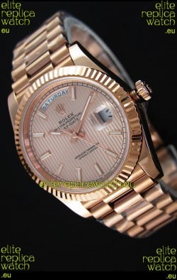 Rolex Day Date Japanese Replica Watch - Rose Gold Casing in Gold Dial 40MM