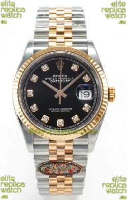 Rolex Super Clone Datejust ETA 3235 Movement 36MM Two Tone Rose Gold Swiss Black Dial Watch