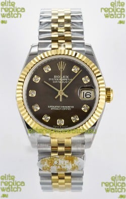 Rolex Super Clone Datejust ETA 2688 Movement 31MM Two Tone Yellow Gold Swiss Brown Dial