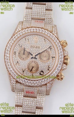 Rolex Cosmograph Daytona Rose Gold ICED OUT Cal.4130 Movement - 904L Steel Watch
