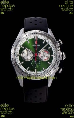 Tag Heuer Carrera Swiss Quartz Movement Replica Watch in Green Dial - Black Rubber Strap