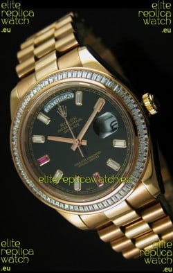 Rolex Day Date II 41MM Swiss Replica Watch - Black Dial - 1:1 Mirror Replica Watch 