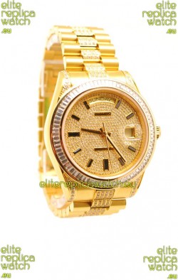 Rolex Day Date Swiss Watch in Yellow gold with Diamonds Dial