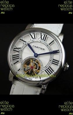 Cartier Ronde de Tourbillon Japanese Replica Watch in White Strap