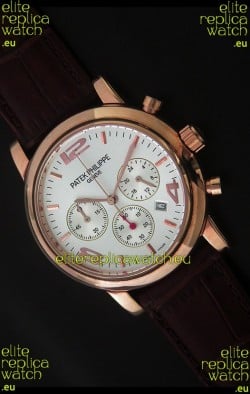 Patek Philippe Perpetual Calender Japanese Steel Watch in White Dial
