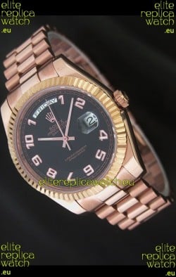 Rolex Day Date Swiss Replica Steel Watch in Black Dial