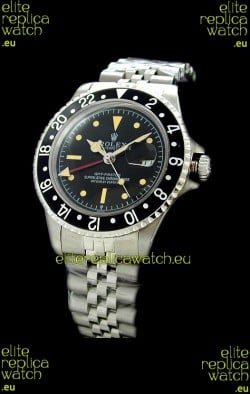 Rolex GMT Master Swiss Replica Steel Watch in Black Bezel